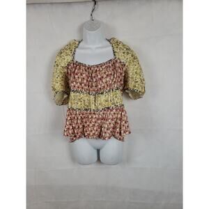 Current Air Los Angeles Anthropologie Smocked Top Blouse Linen/Rayon M/L Floral